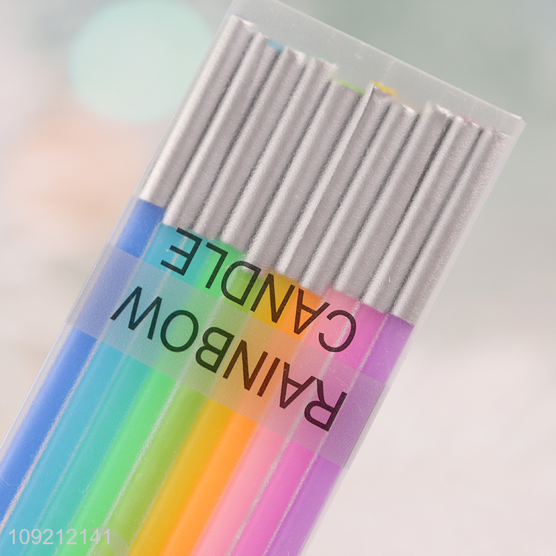 Hot Selling 10-Count Rainbow Cake Candles Thin Long Cake Candles