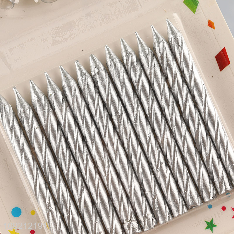 Factory Supply 12-Count Silver Spiral Birthday Candles Cupcake Candles