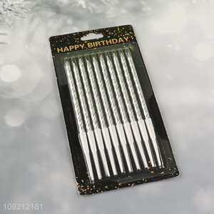 China Imports 10-Count Silver Spiral Candles Metallic Birthday Candles