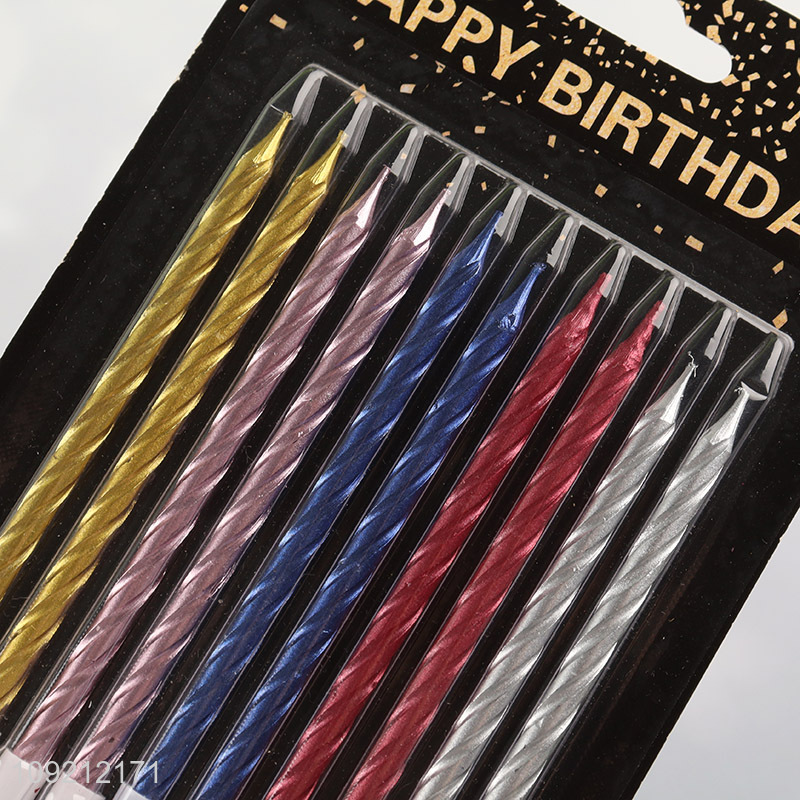 Factory Price 10-Count Spiral Birthday Candles Metallic Cake Candles