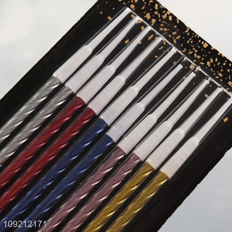 Factory Price 10-Count Spiral Birthday Candles Metallic Cake Candles