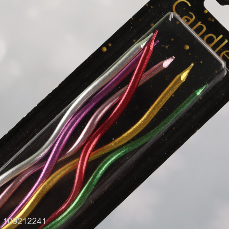 New Product 6-Count Twisted Cake Candles Metallic Long Thin Cake Candles