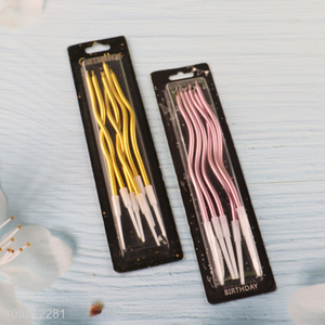 Factory Supply 6-Count Twisted Long Thin Metallic Birthday Cake Candles