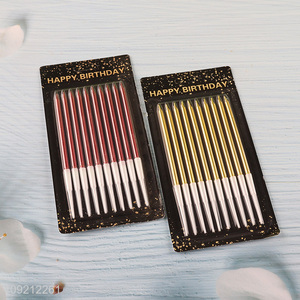 Factory Price 10-Count Long Thin Metallic Cake Candles for Birthday