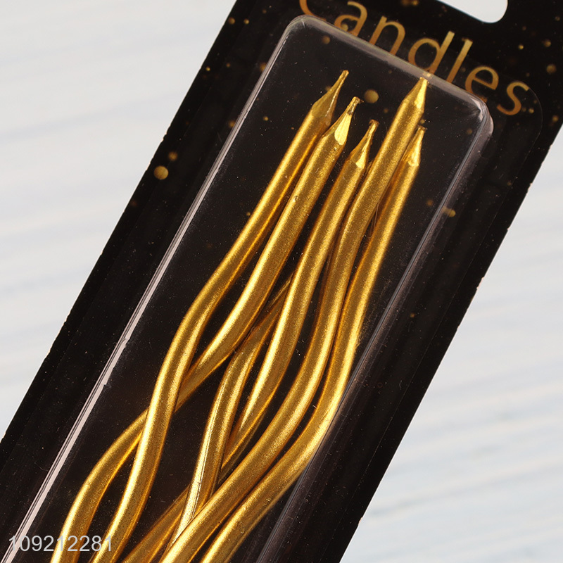 Factory Supply 6-Count Twisted Long Thin Metallic Birthday Cake Candles