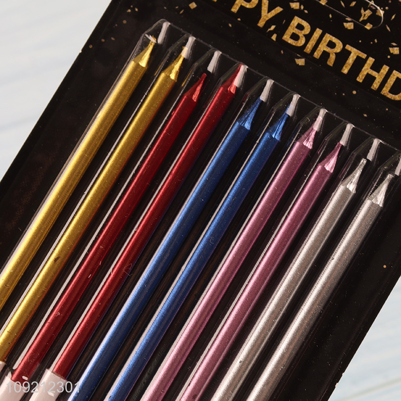 Good Quality 10-Count Colorful Long Thin Metallic Birthday Cake Candles