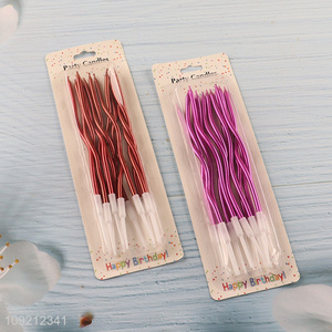 High Quality 12-Count Twisted Long Thin Cake Candles Metallic Cake Candles