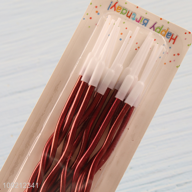 High Quality 12-Count Twisted Long Thin Cake Candles Metallic Cake Candles