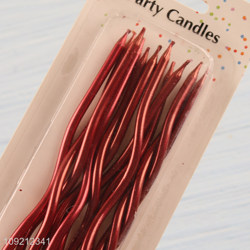 High Quality 12-Count Twisted Long Thin Cake Candles Metallic Cake Candles