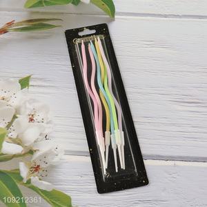 China Imports 6-Count Colorful Twisted Long Thin Cake Candles for Birthday