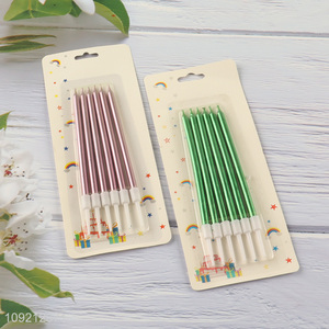 Factory Supply 6-Count Long Thin Meallic Birthday Cake Candles with Holders