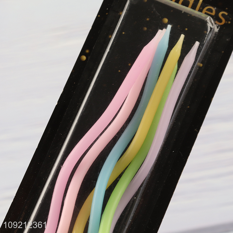 China Imports 6-Count Colorful Twisted Long Thin Cake Candles for Birthday