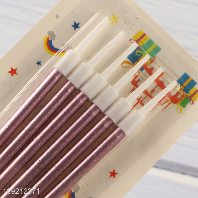 Factory Supply 6-Count Long Thin Meallic Birthday Cake Candles with Holders