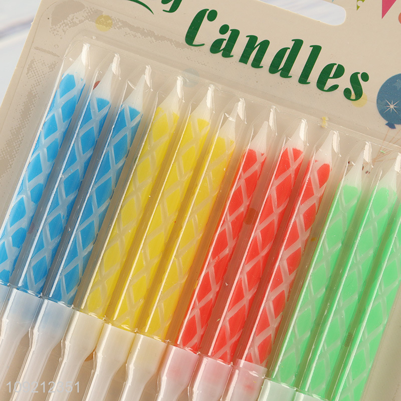 Factory Price 12-Count Colorful Birthday Candles Cake Candles with Holders