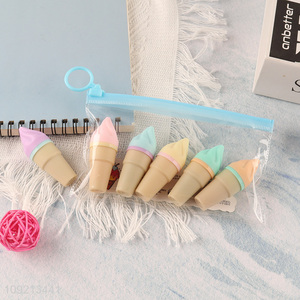 Hot Selling 6 Colors Cute Mini Highlighter Markers Ice Cream Highlighter Pens
