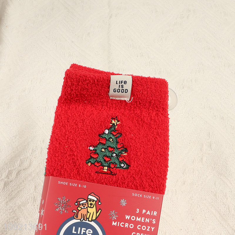 New arrival 3pairs christmas gifts women micro cozy crew socks