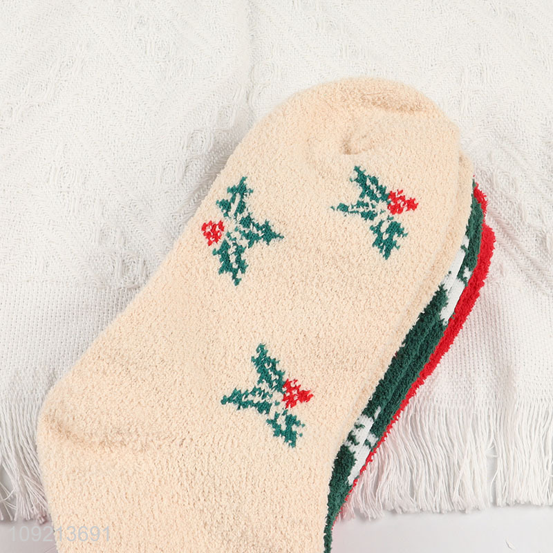 New arrival 3pairs christmas gifts women micro cozy crew socks