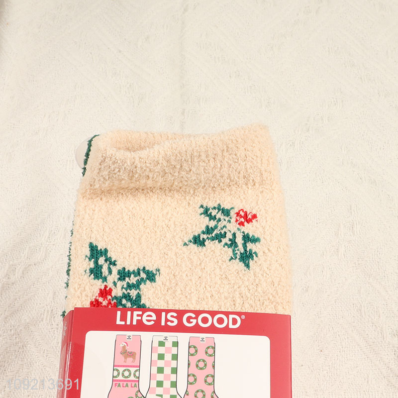 New arrival 3pairs christmas gifts women micro cozy crew socks