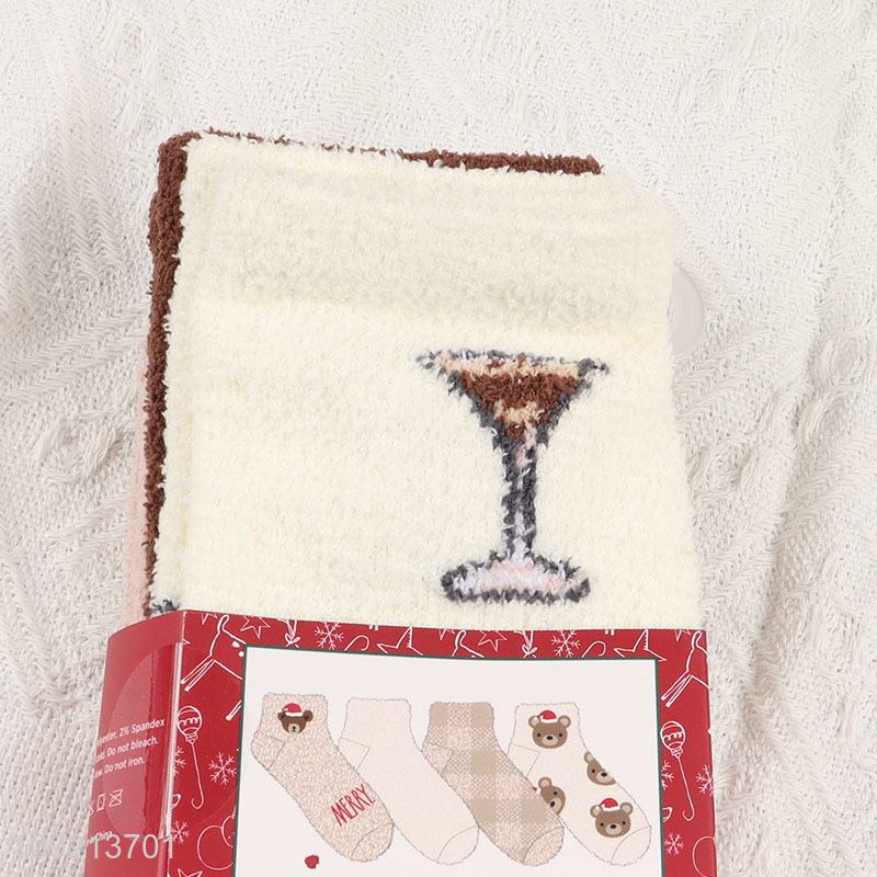 Yiwu market 3pairs warm women micro cozy crew socks for sale