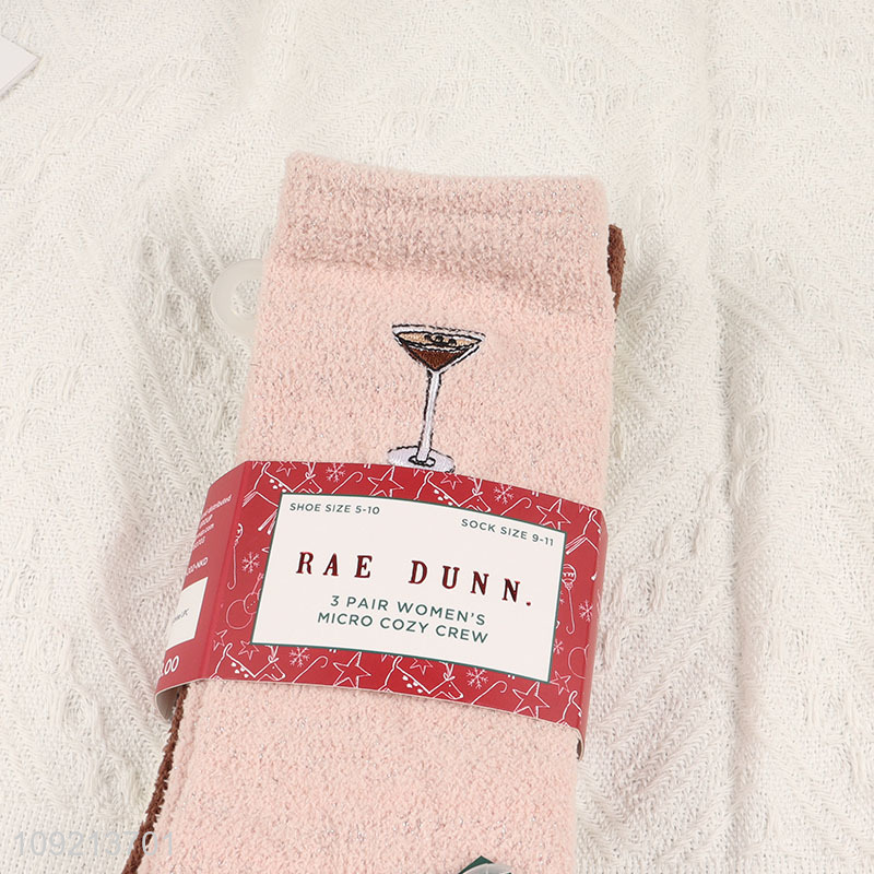 Yiwu market 3pairs warm women micro cozy crew socks for sale