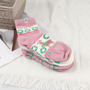 Yiwu market 4pairs winter warm women micro cozy crew socks set
