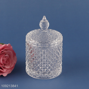 Good Quality Diamond Faceted Crystal Glass Candy Jar with Lid