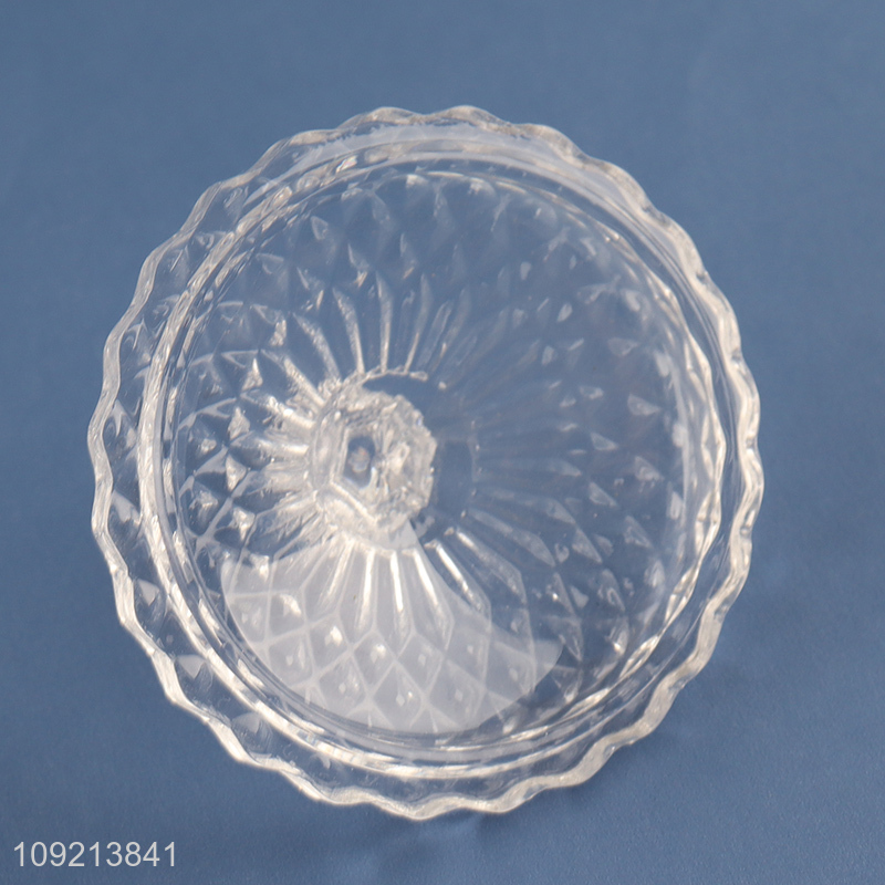 Good Quality Diamond Faceted Crystal Glass Candy Jar with Lid