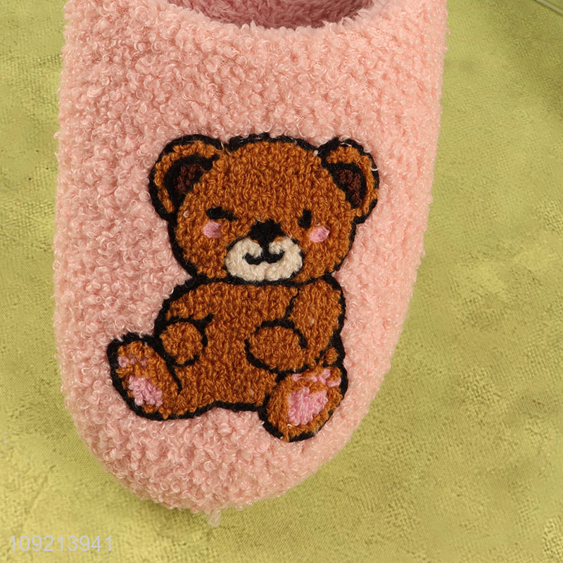 Low price cartoon bear winter warm home slippers polyester slippers