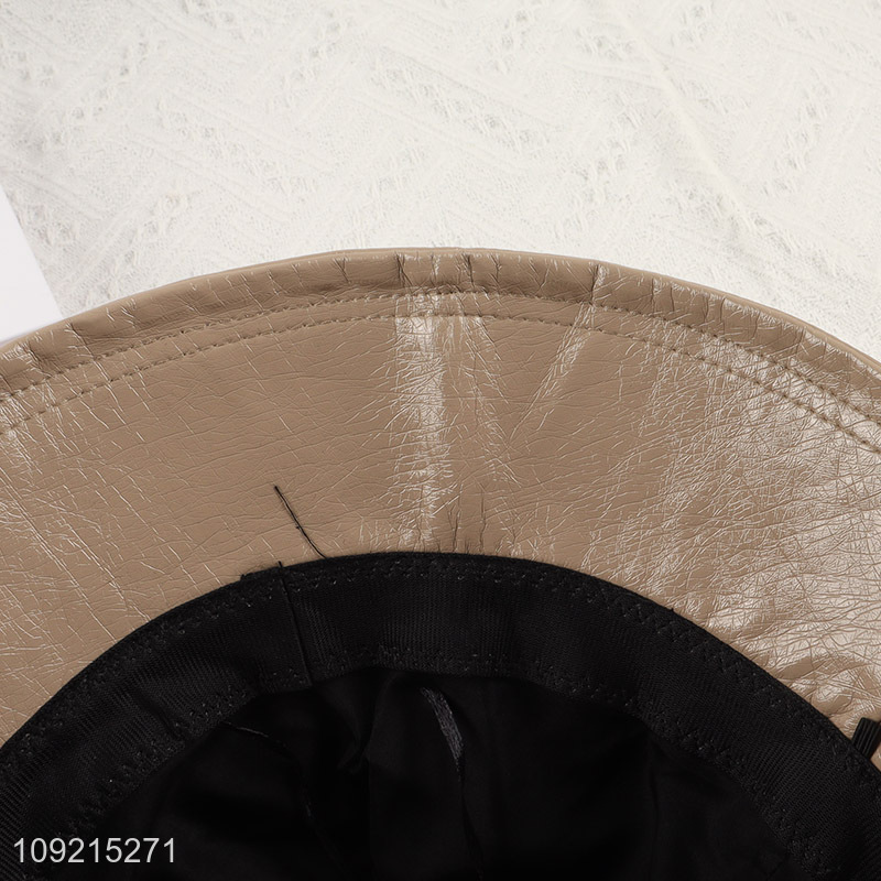 New Product Wide Brim Pu Leather Bucket Hat for Men Women