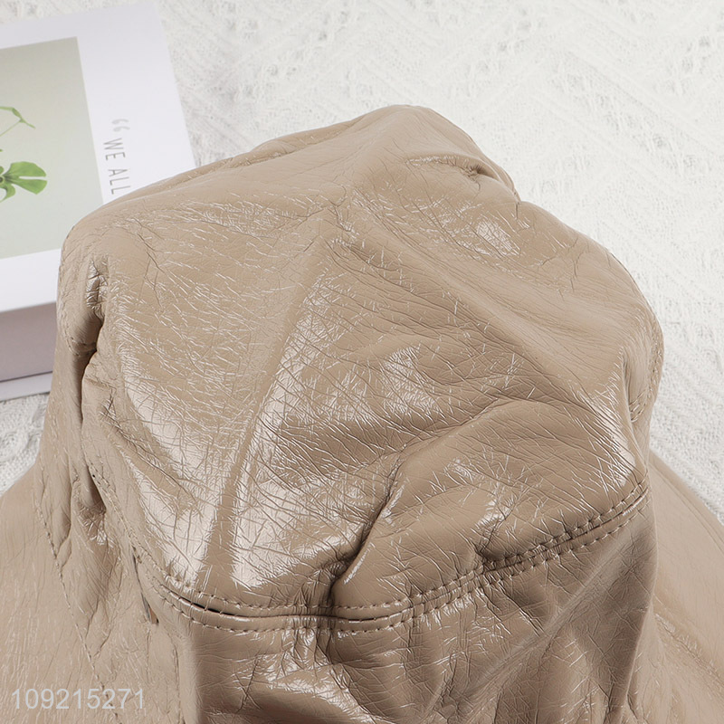New Product Wide Brim Pu Leather Bucket Hat for Men Women