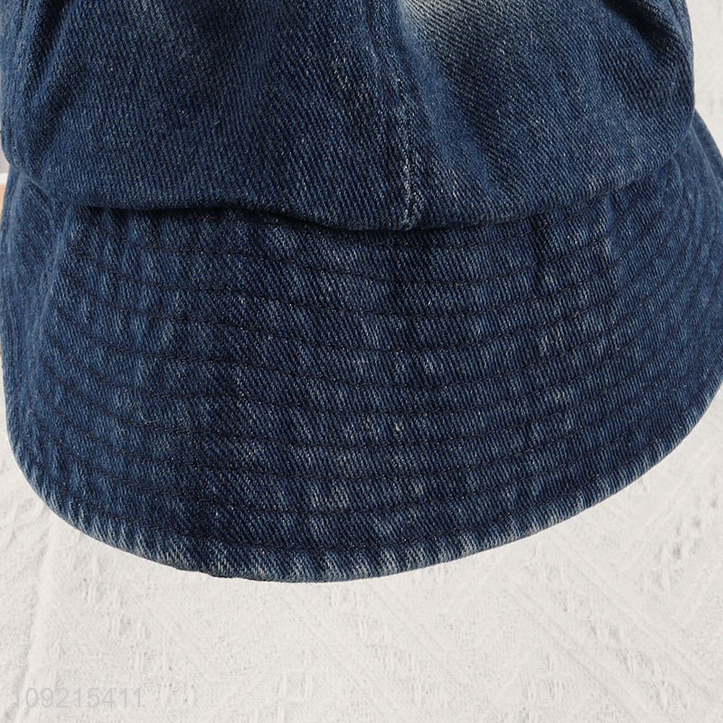 High Quality Womens Wide Brim Sunhat Washed Denim Sun Hat