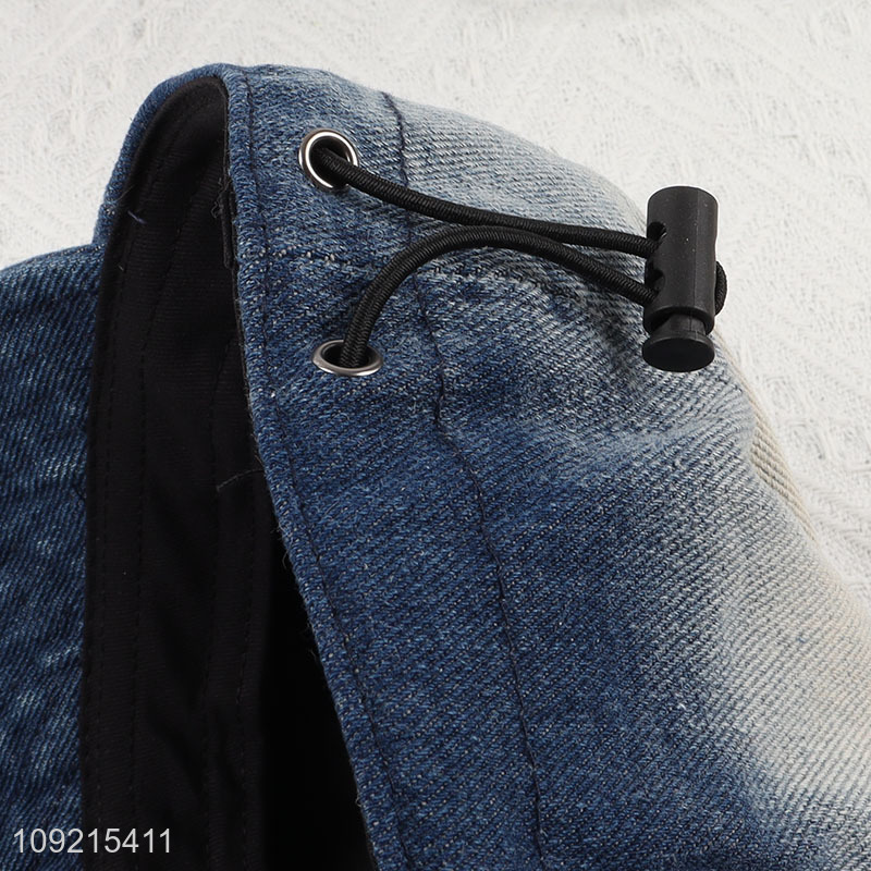 High Quality Womens Wide Brim Sunhat Washed Denim Sun Hat