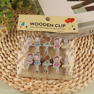 Popular products 10pcs cartoon dancing girls paper clips wooden clips