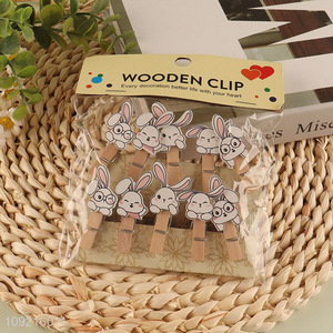 New arrival 10pcs cartoon rabbit wooden clips school office paper clips