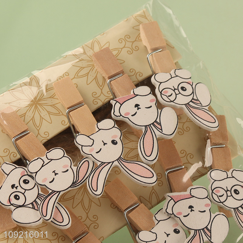 New arrival 10pcs cartoon rabbit wooden clips school office paper clips