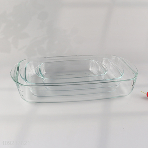 Top quality rectangle glass home kitchen baking dish baking pan with handle
