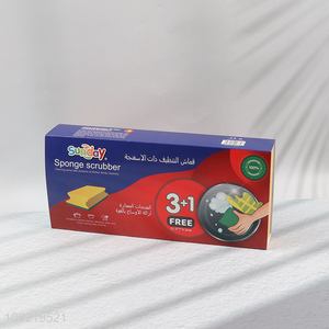 New Product 4PCS Heavy Duty Cleaning Sponges Scouring Pads for Kitchen