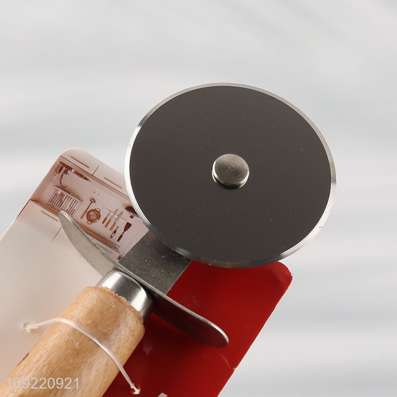 Top selling stainless steel pizza wheel pizza cutter with wooden handle
