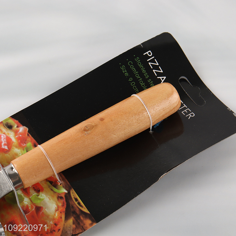 Factory price double-wheel stainless steel pizza wheel pizza cutter with wooden handle