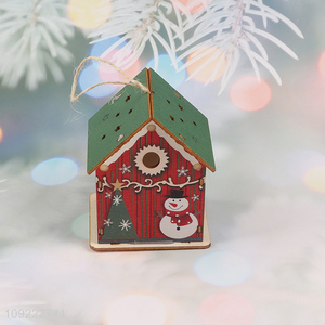 Factory Supply Light Up Christmas Wooden House Christmas Tree Hanging Ornaments