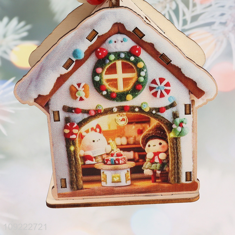 Factory Price Wooden Christmas House Ornaments Christmas Tree Hanging Ornaments