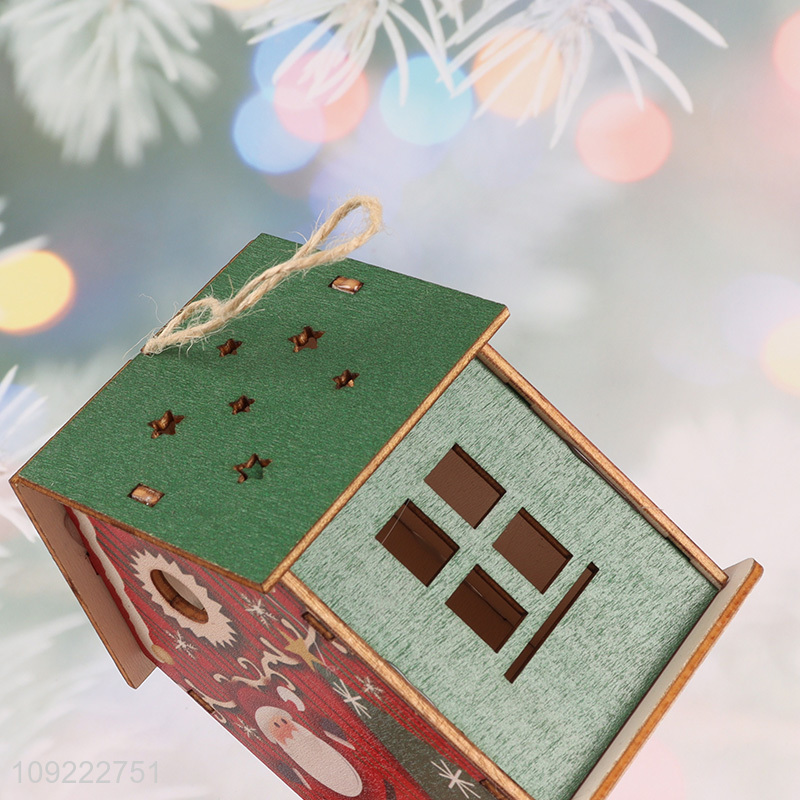 Online Wholesale Led Light Christmas Wooden House Christmas Tree Hanging Ornaments