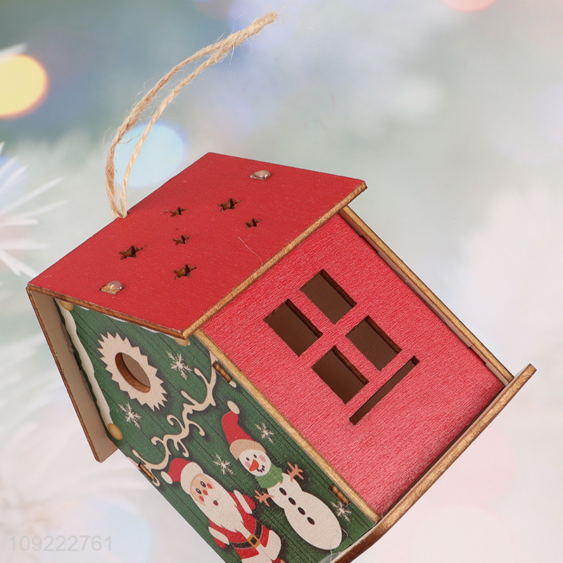 New Arrival Lighted Christmas Wooden House Wooden Hanging Ornaments for Home Decor