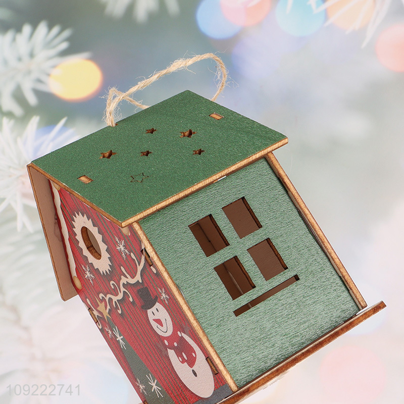 Factory Supply Light Up Christmas Wooden House Christmas Tree Hanging Ornaments