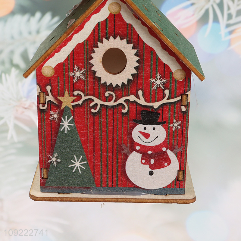 Factory Supply Light Up Christmas Wooden House Christmas Tree Hanging Ornaments