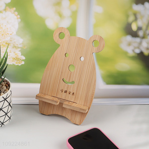 Good Quality Cute Bear Shaped Bamboo Mobile Phone Holder for Desk