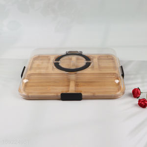 High Quality Portable Bamboo Charcuterie Board with Clear Lid for Picnic
