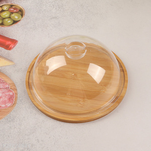 China Imports Round Bamboo Butter Cheese Cake Serving Tray with Cover