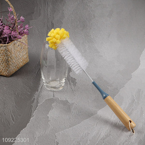 Factory Supply Wooden Handle Sponge Bottle Brush for Cleaning Beer Wine