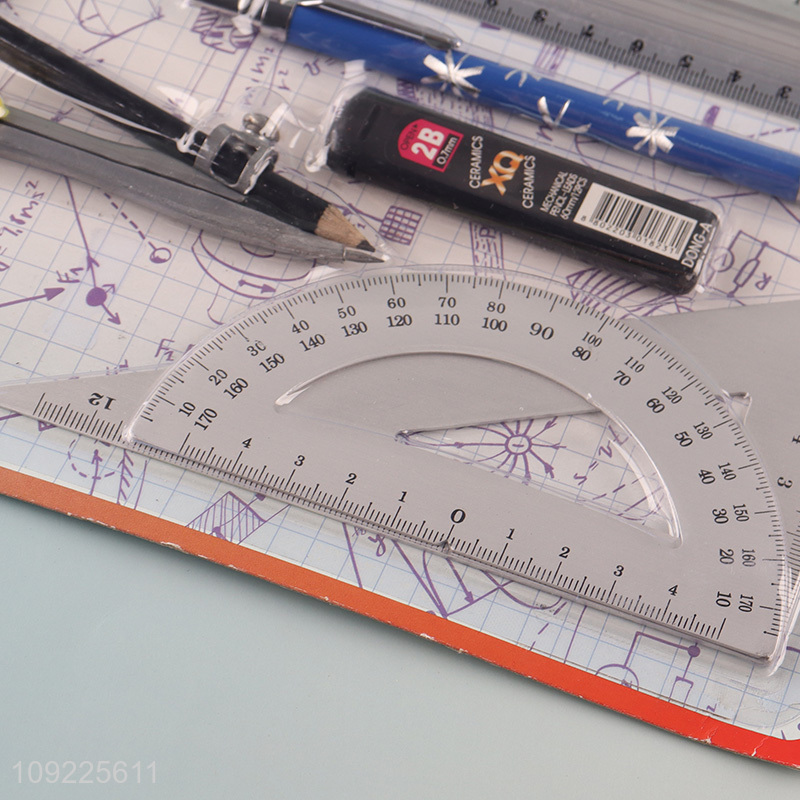 Popular products school students kids stationery set ruler compasses set